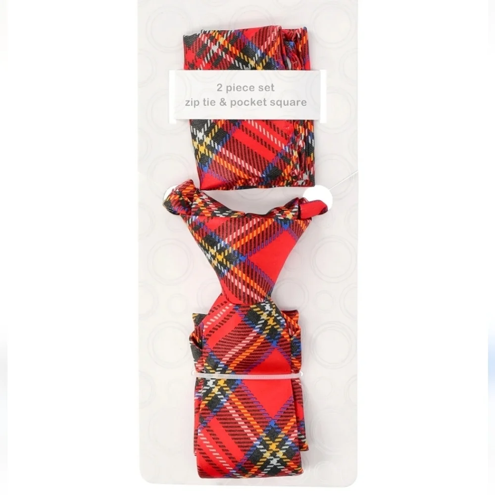 Wonder Nation Red Plaid Tie and Pocket Square Set